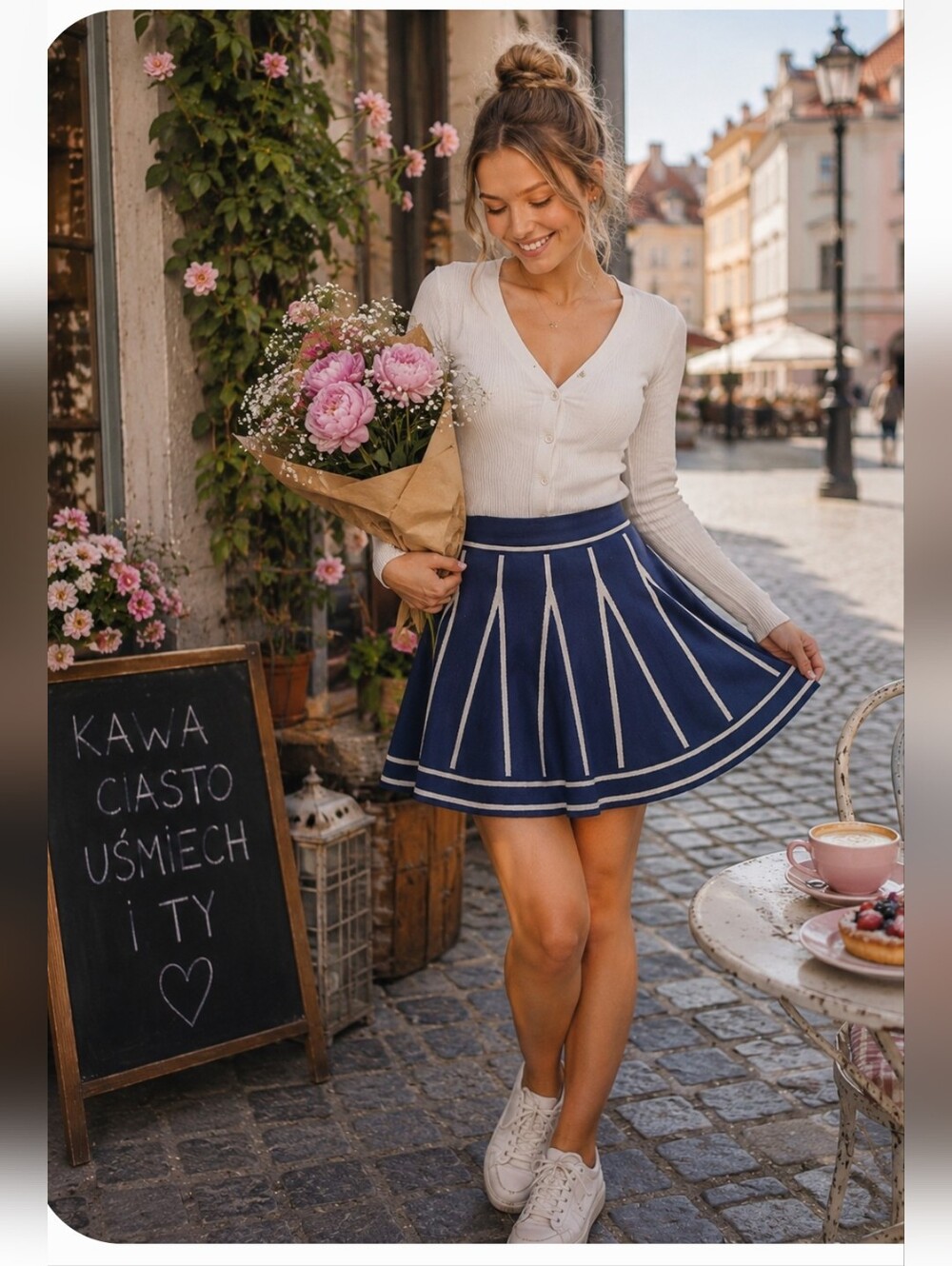 Vera Moda Navy Blue Fit & Flare Knit Skater Skirt | Women's Small | Preppy Chic